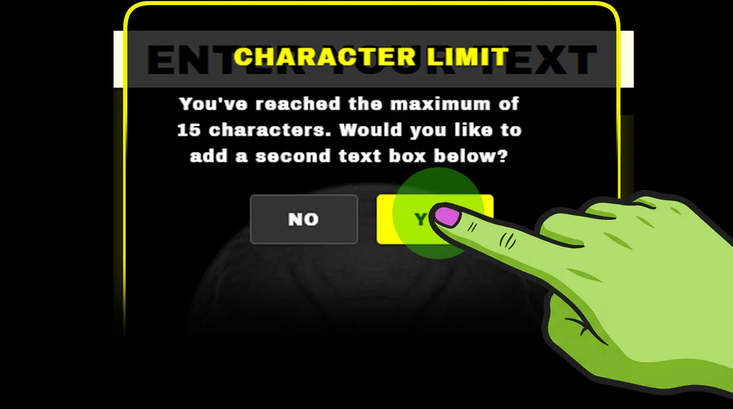 Character limit popup